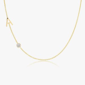 Letter Necklace with Diamond Yellow Gold
