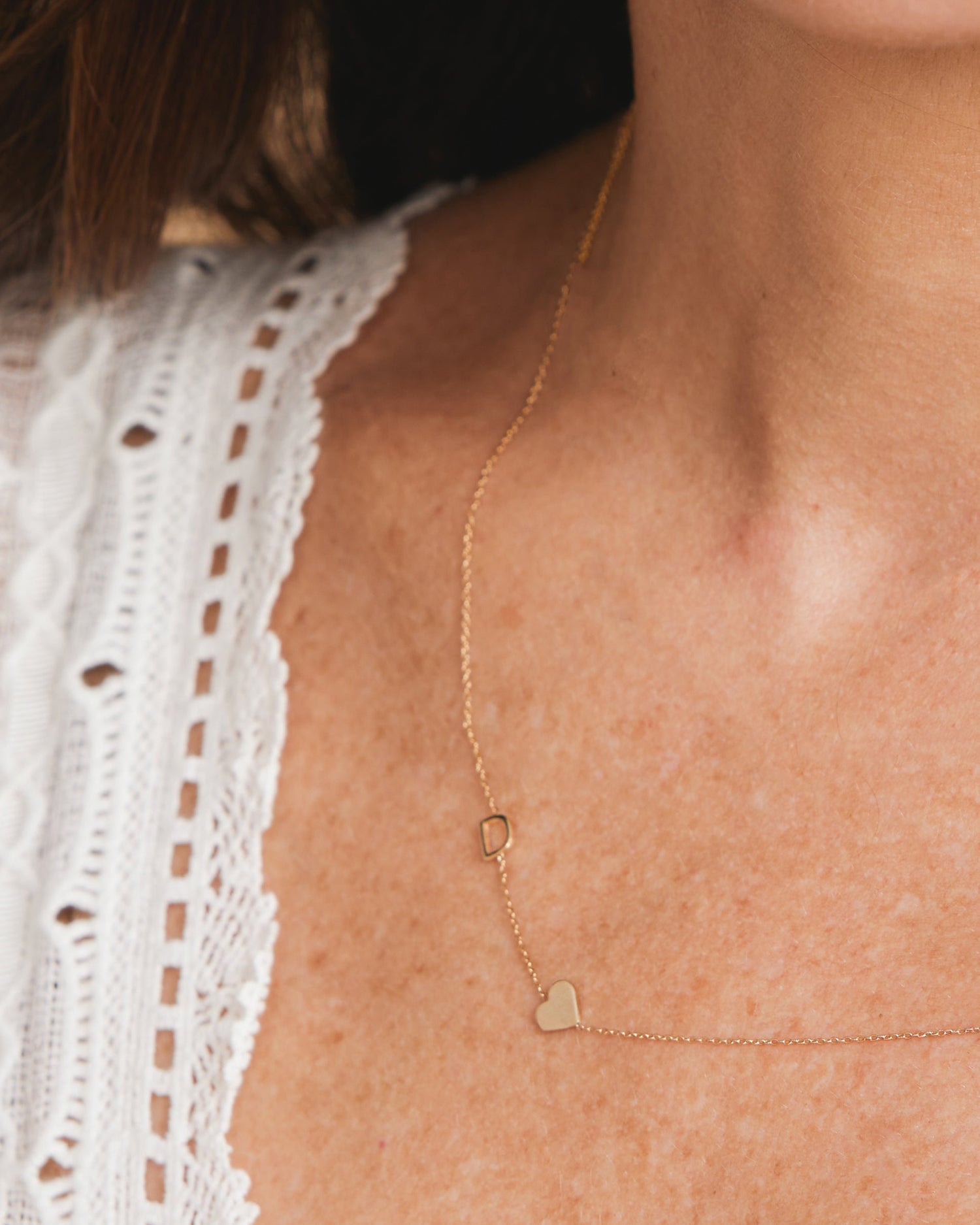 Letter Necklace with Heart Yellow Gold - Image 2